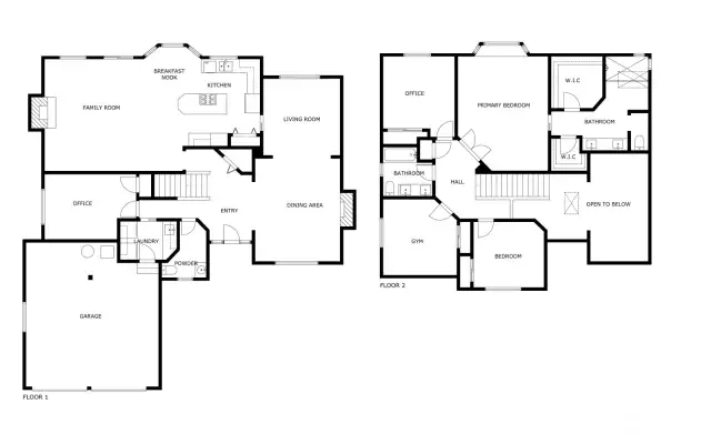 Full house floor plan.  Note rooms are labeled per current use and likely to be switched by new owners to four bedrooms and traditional dining room and living room placement.