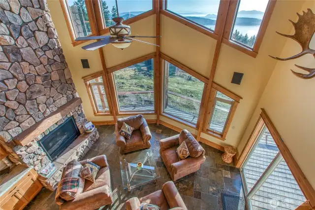 Looking down on the sitting area in the kitchen from the loft.