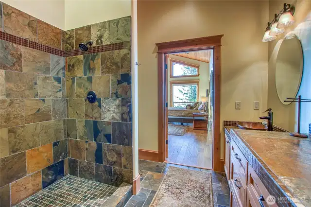 Large light filled bath on main level. This home offers 6 baths to choose from.
