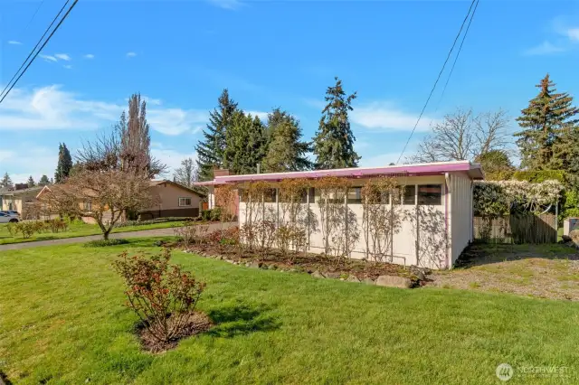 2 car detached garage with lots of windows for nice bright work area or parking
