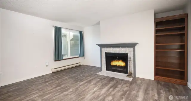 Living Room with custom shelf