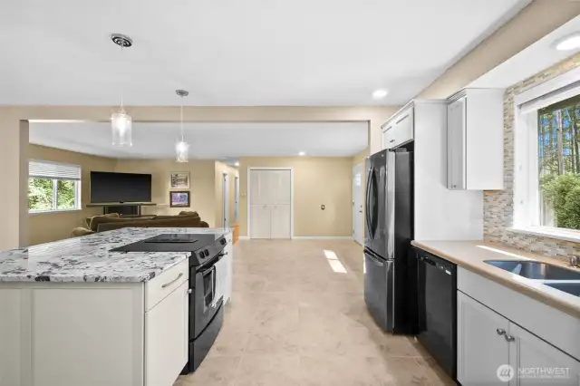 View of the living room while you cook!