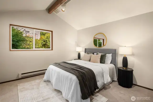 Second bedroom with vaulted ceilings.