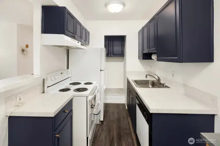 Cute kitchen with pantry.