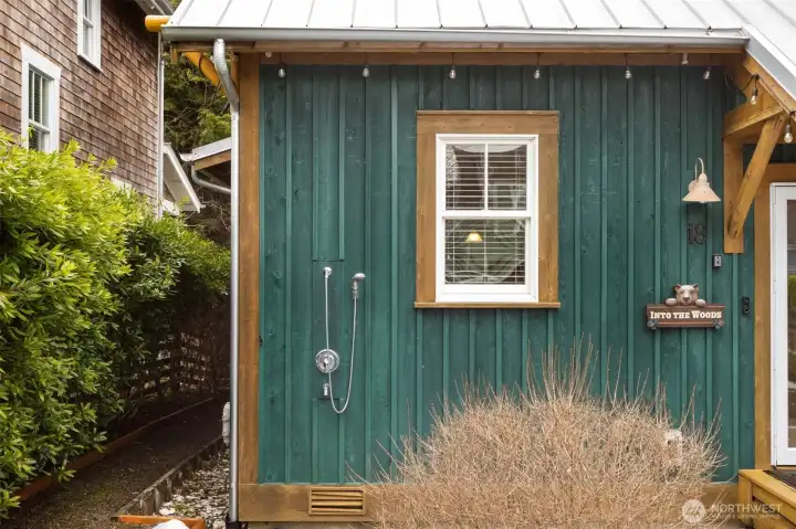 After a day at the beach, take a quick outdoor shower for you or your pet to wash off the sand.