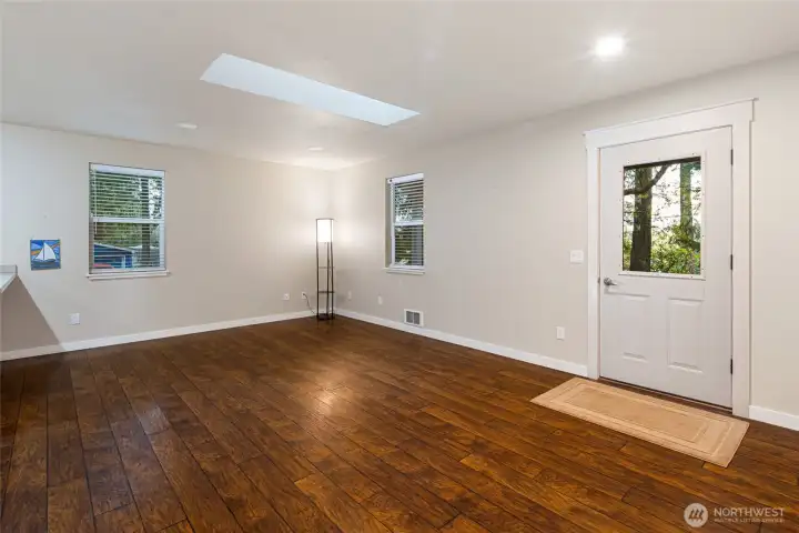 living room & front door to covered porch