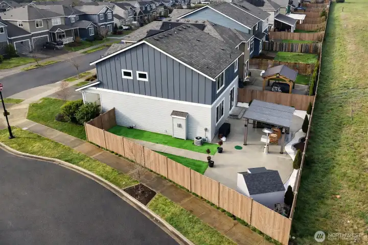 Drone view of your backyard, corner lot give you more space than most!