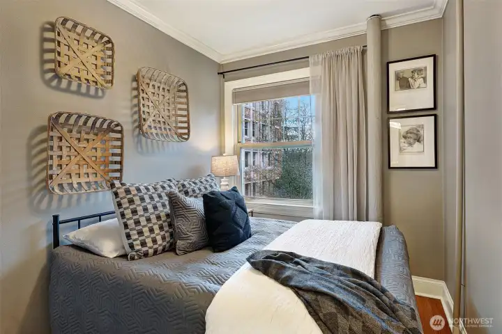 So cozy! A double bed fits nicely so you can take in the view while still lounging in bed.