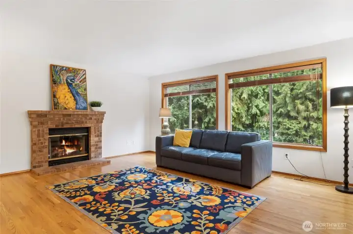 Cozy great room with fireplace.