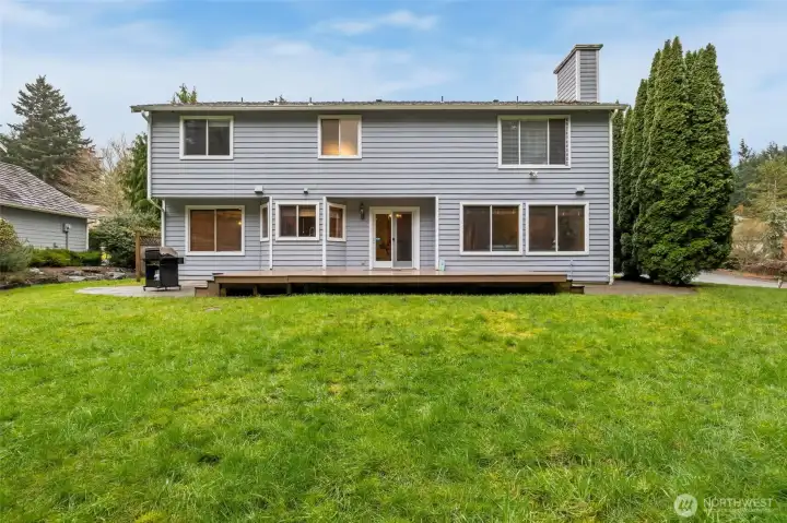 Back yard with sprinkler system.