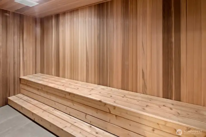 Don't miss the Spacious sauna and cold plunge tub on the lower level.