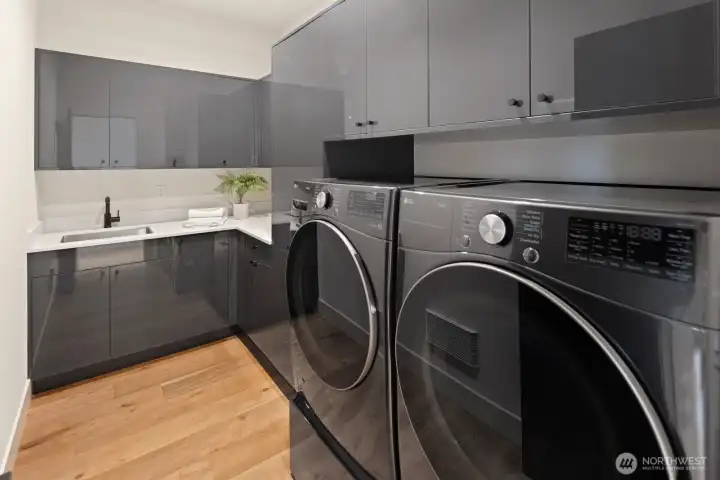 Laundry room with utility sink and storage