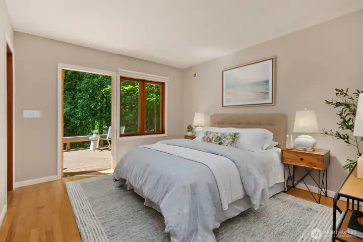 Huge bedroom with walk-in-closet and large deck.