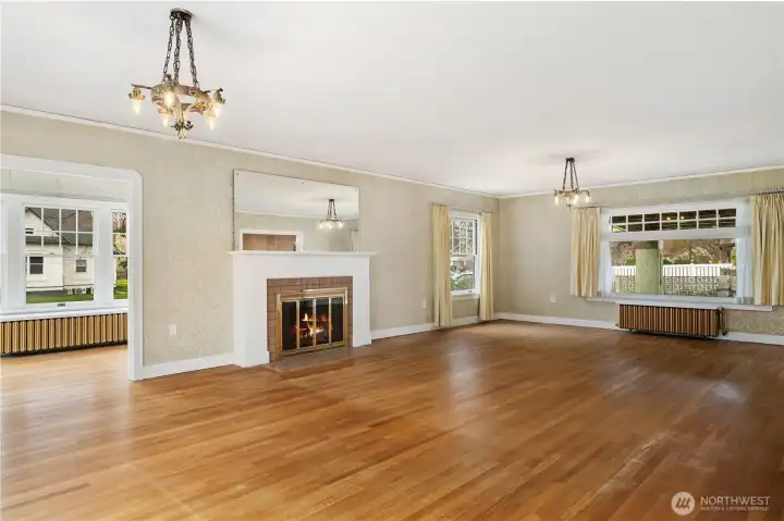 Living Room with wood burning fireplace