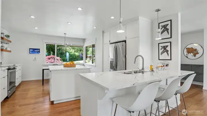 Remodeled kitchen with breakfast bar.