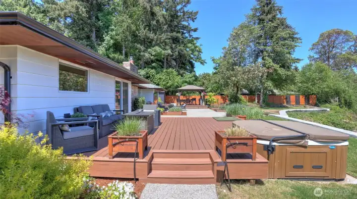 Reverse view of the backyard oasis.