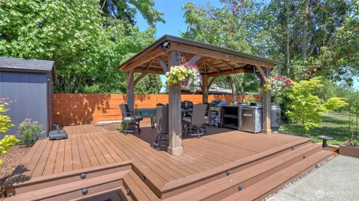 Outdoor kitchen and gazebo.