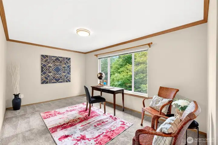Seller worked from home and loved having the desk face out and watching the yard, nature. Seller worked from home and loved having the desk face out and watching the yard, nature.