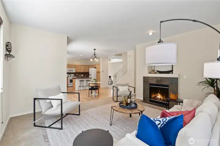 A thoughtfully designed layout where the kitchen and family room flow together visually.