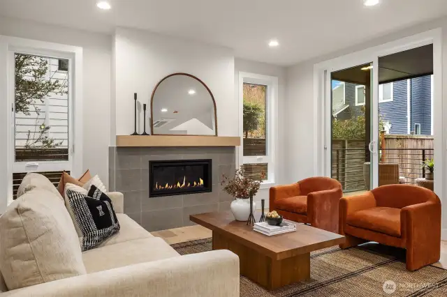 Cozy gas fireplace