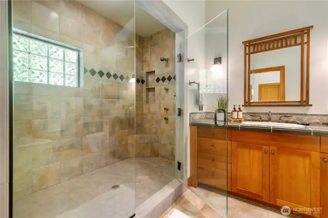 Large, primary bathroom shower