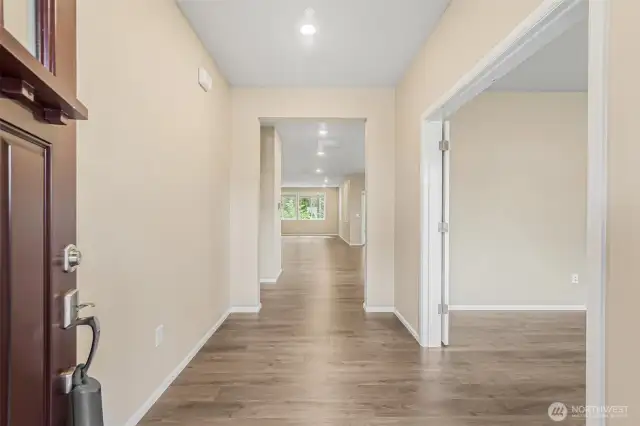 Long entry hall. Office on right.