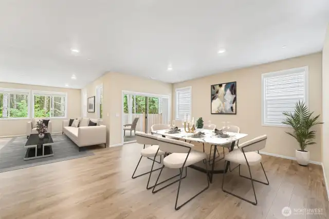 Design flows seamlessly through dining, kitchen and living rooms.