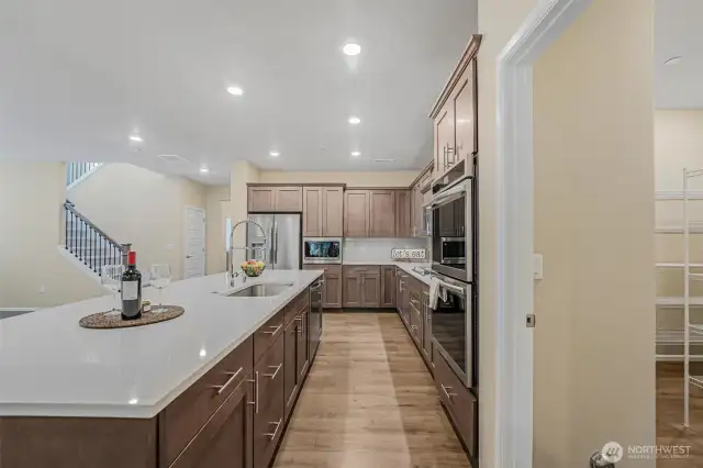 Extended center island is perfect as a breakfast bar.