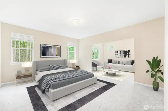 Scrumptious Primary Suite witg sitting room and greenbelt view.