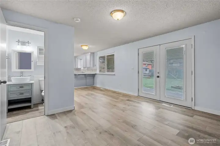 half bath dinning room or bonus space patio doors