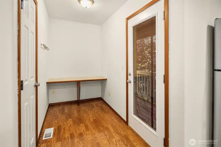 Office Nook, Perfect for WFH or Baking- Large pantry to the left and door to east facing balcony on back