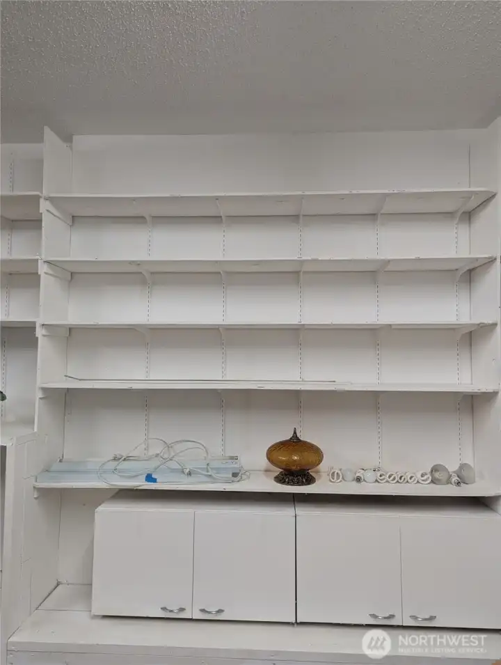 Garage has lots of storage.