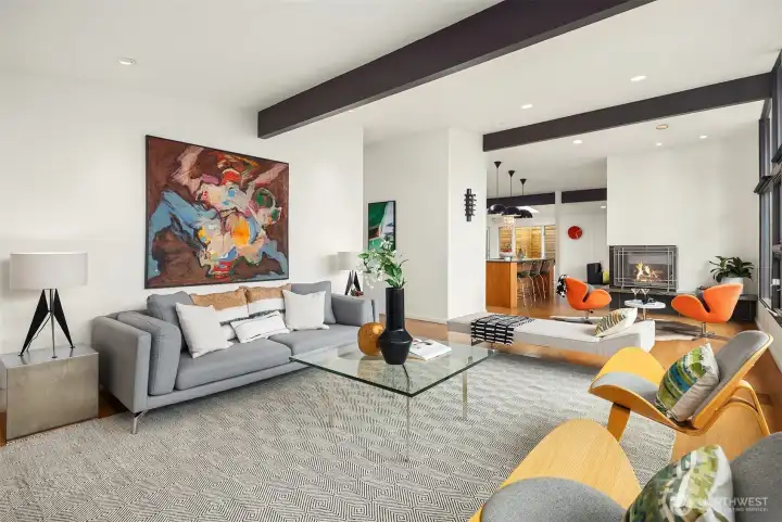 This first peek at the kitchen shows how nicely it occupies the true heart of this home, with all of life flowing in and around it...living...dining...lounging...bonding...