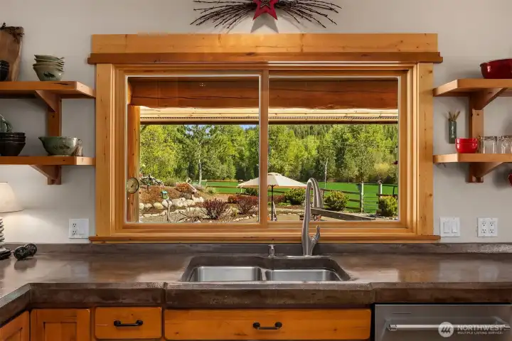 Scenic views from kitchen sink as well