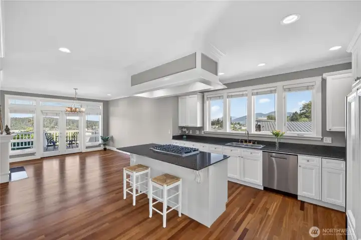 The kitchen has granite countertops, white cabinets and generous lighting. Brand new dishwasher - never used.