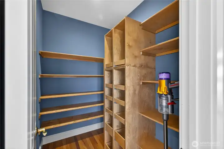 Plenty of room in the pantry to store canned or dry goods. See the stack of pull-out shelves in the middle.