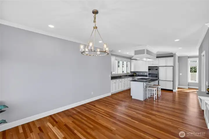 Plenty of room for a dining table that seats 8 to 12 guests.