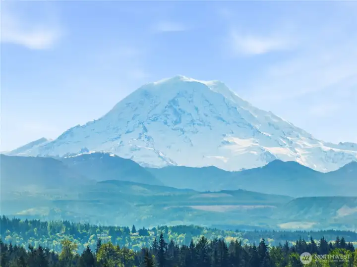 Peek a boo views of Mt Rainier from the back deck