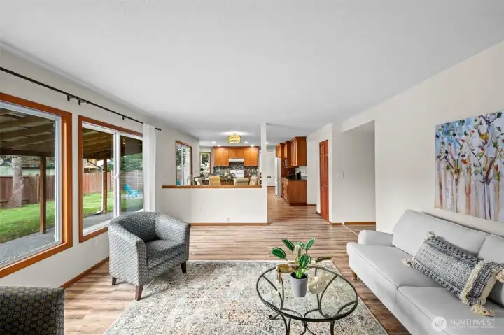 Large picture windows bring in an abundance of natural light.