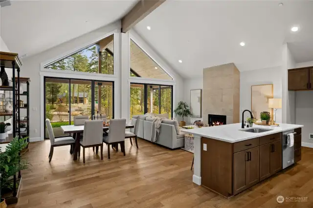 Open concept picturesque kitchen/living room