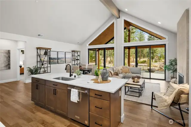 Open concept picturesque kitchen/living room