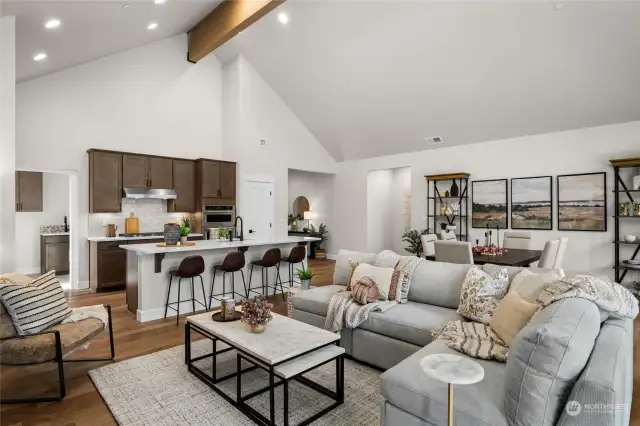Open concept picturesque kitchen/living room