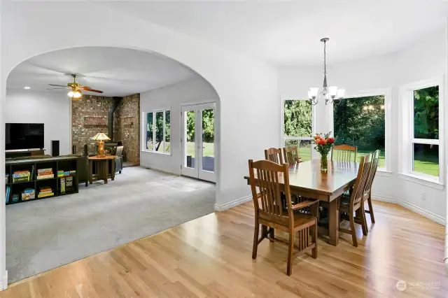 View of kitchen and entry to family room