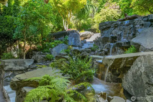Soothing waterfall at entry