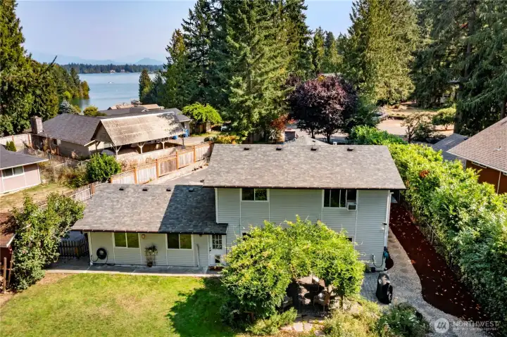 View of the back of the home showing the proximity to Lake Tapps