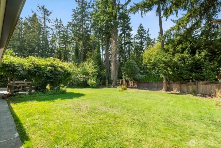 Huge fully fenced back yard with space for play, relaxing and firepit