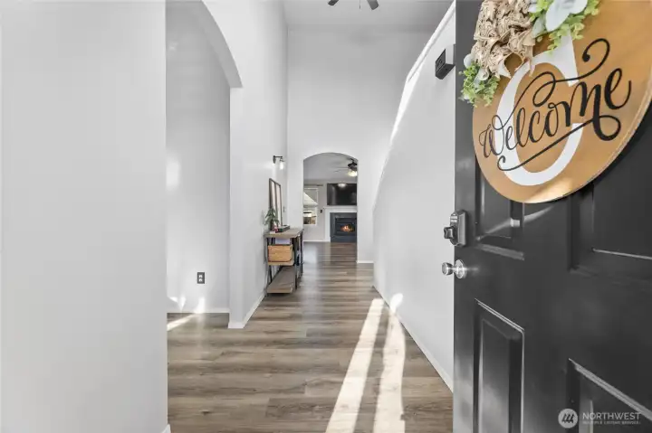 Enter home and notice the soaring ceiling