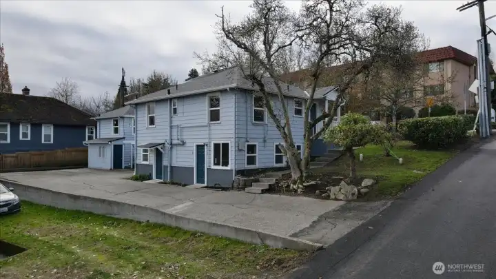 Great shot from the east showing the rear of complex.