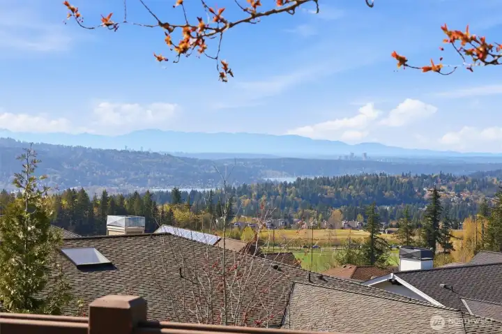 Views of Seattle, Bellevue and mountains