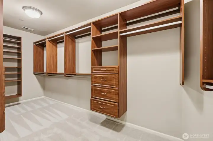 One of the two closets in the primary bedroom